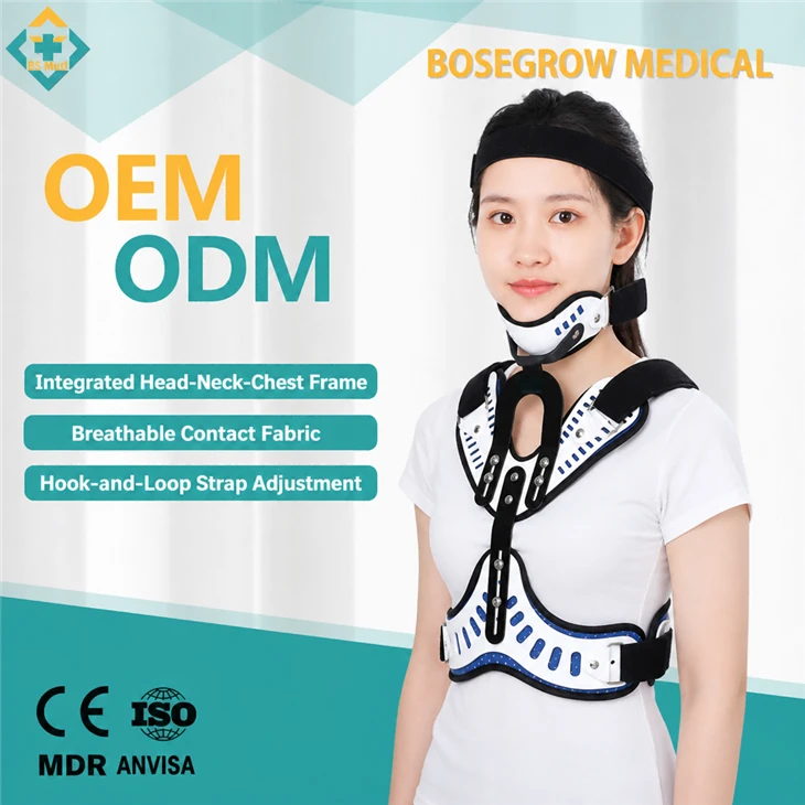 Head neck chest support brace with multi-point strap adjustment